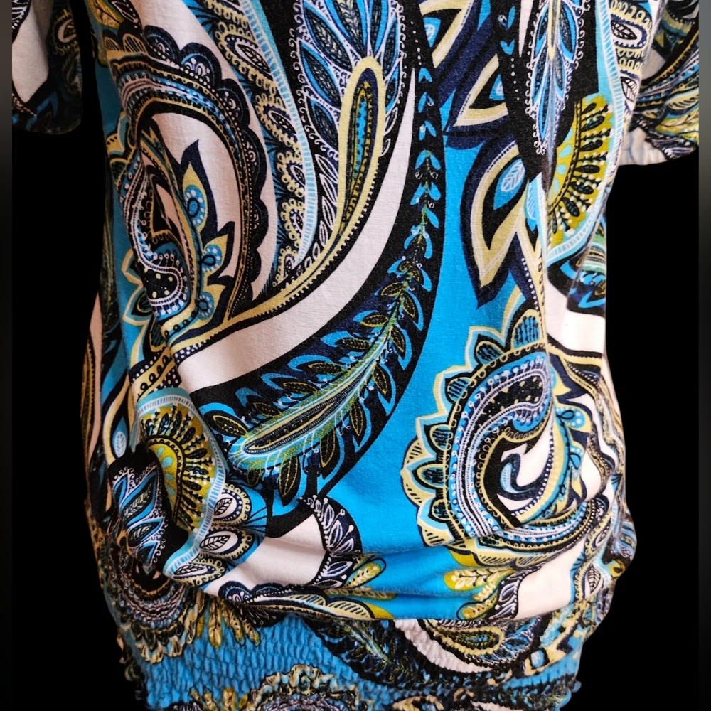 Vintage Y2K Apt. 9 Blue Paisley Smocked Boho Blouse Top S - Picture 7 of 9